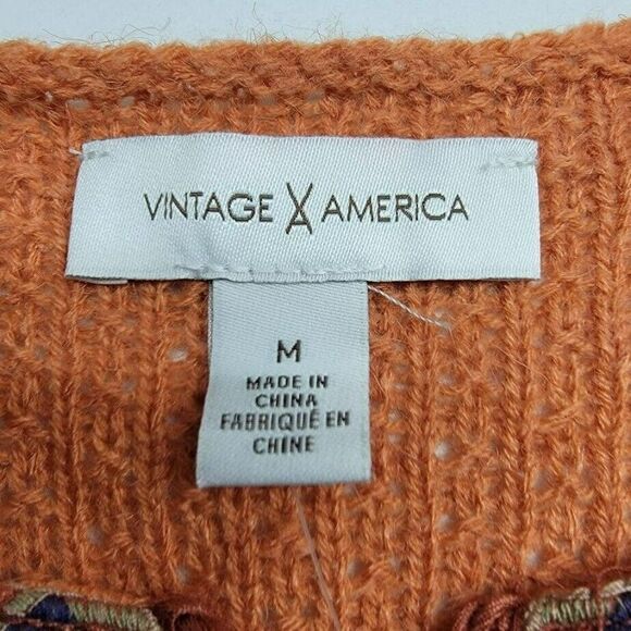 Vintage America Women's Bohemian Style Sweater Size Medium Orange Draw String - Picture 4 of 9